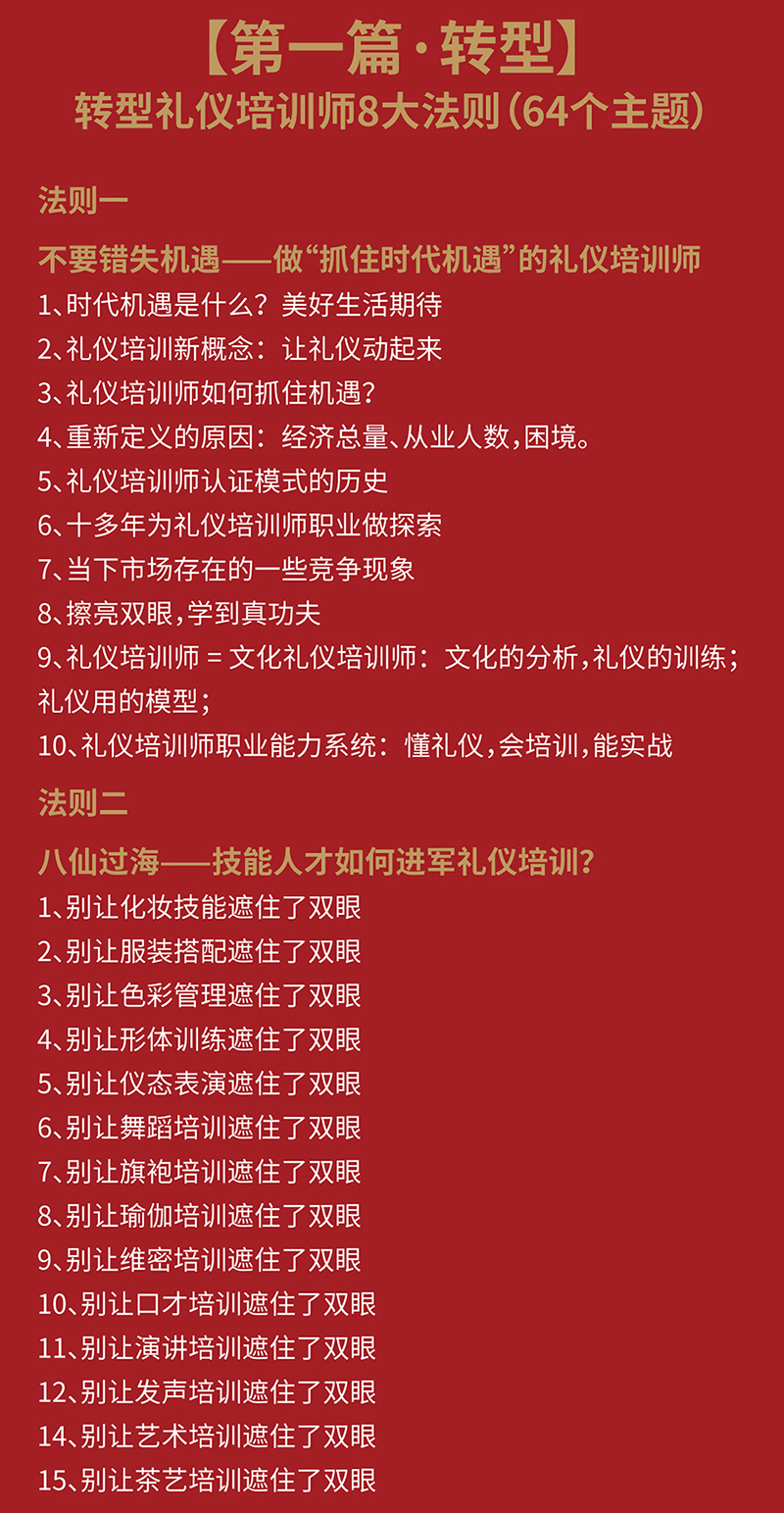 王新老師新書《重新定義禮儀培訓師》視頻書課程目錄